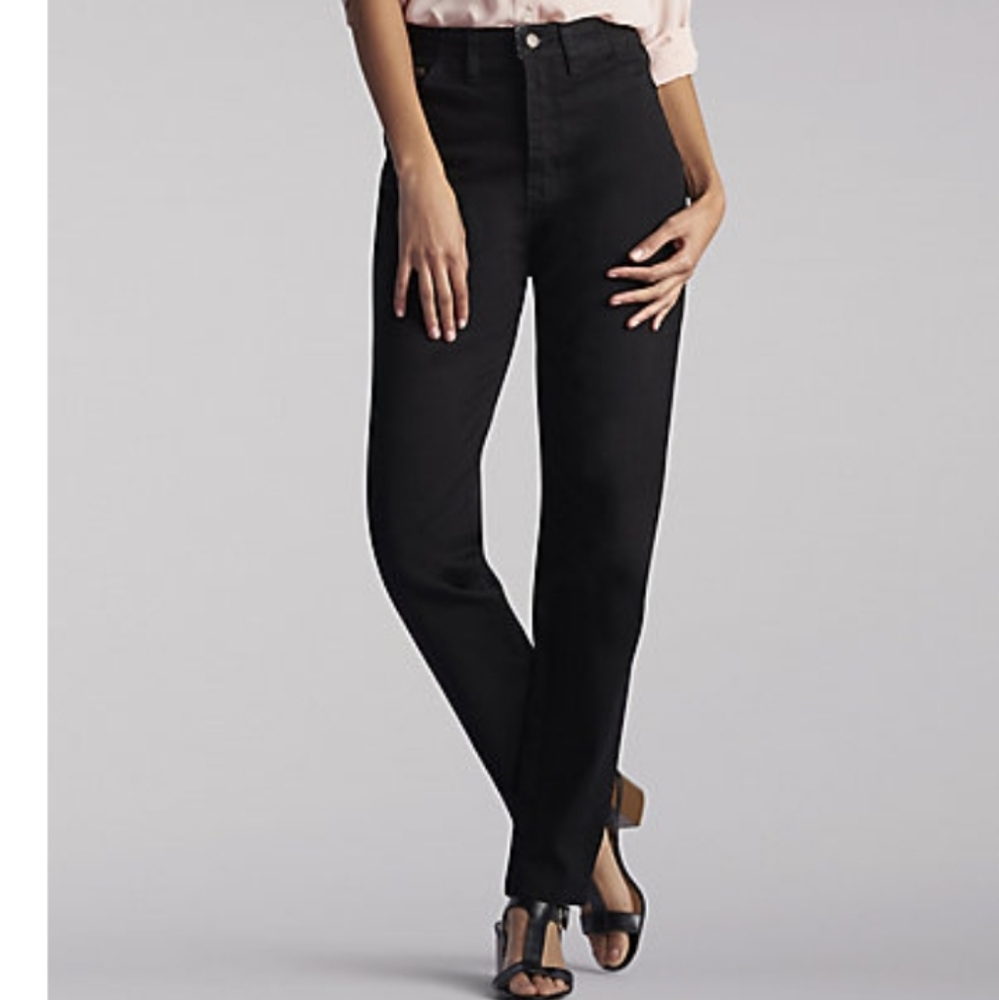 NWT size 14m Lee women's jeans black elastic side waist tapered relaxed